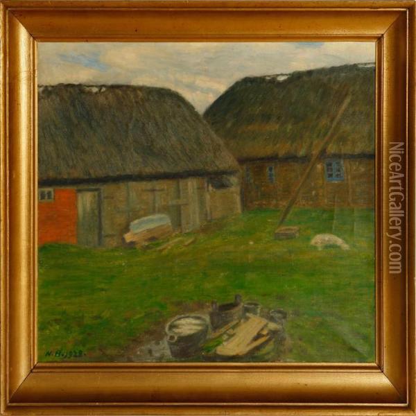 A Farmhouse Oil Painting - Niels Bjerre