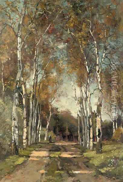 A birch-lined lane Oil Painting - Theophile De Bock