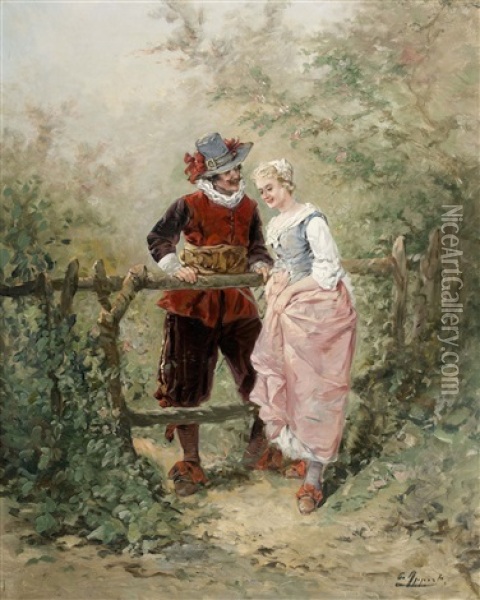 Musketier Mit Dame Oil Painting - George Appert