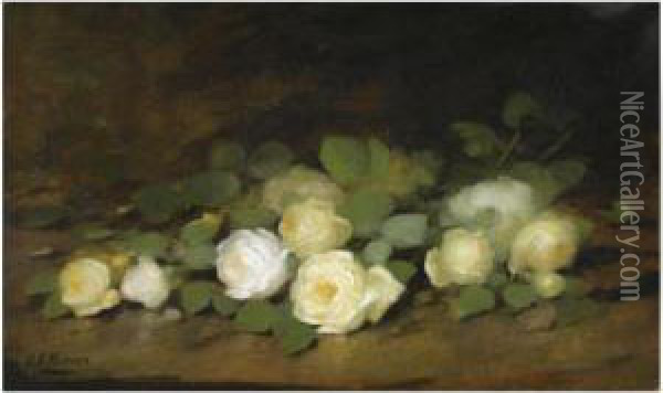 Still Life Of Yellow Roses Oil Painting - Louise Ellen Perman
