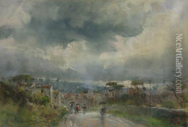 Paesaggio Con Pioggia Oil Painting - Giuseppe Casciaro