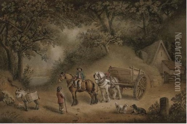 Figures With A Horse And Cart On A Track Oil Painting - Benjamin Zobel