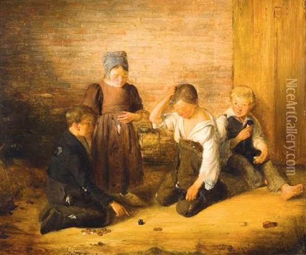 Le Jeu De Des Oil Painting - Henri de Braekeleer