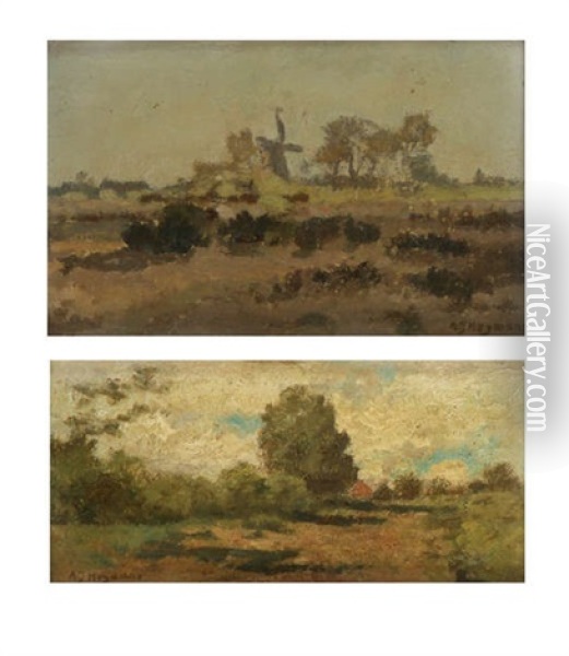 Paysage Avec Moulin A Vent Et Paysage Estival (2 Works) Oil Painting - Adriaan Josef Heymans