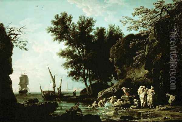Nymphs bathing in the morning Oil Painting - Claude-joseph Vernet