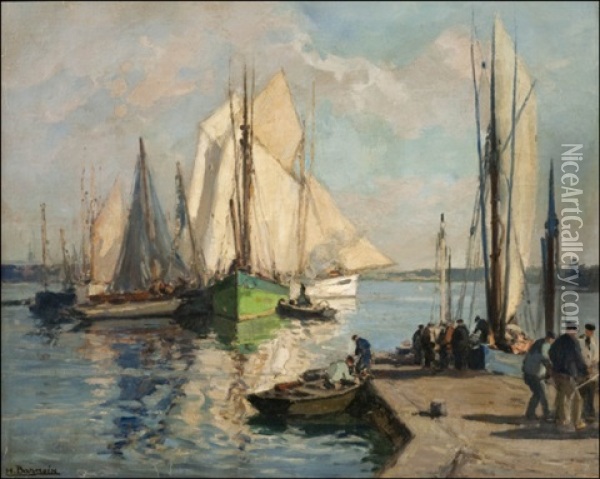 Bretagnelainen Satama (a Harbour In Bretagne) Oil Painting - Henri Alphonse Barnoin