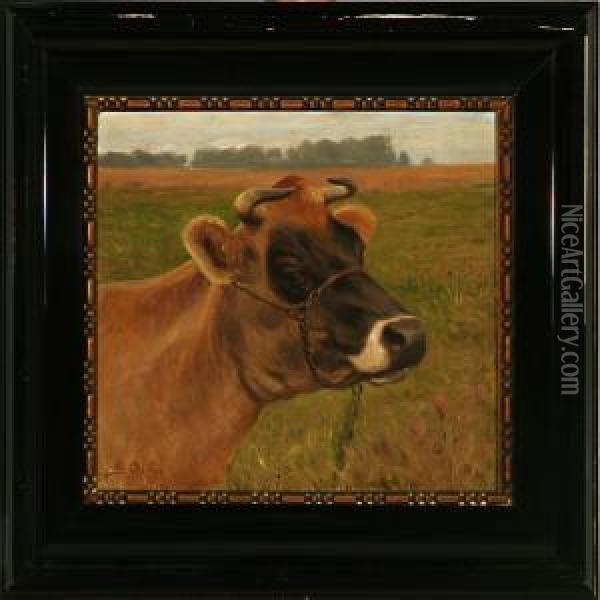 A Cow Oil Painting - Gustaf Adolf Clemens