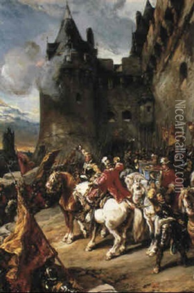 La Defense Du Chateau Oil Painting - Louis-Gabriel-Eugene Isabey