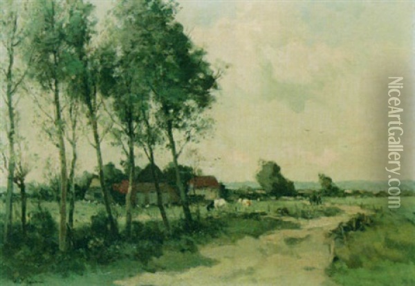 A Summer Landscape With A Farm Oil Painting - Willem George Frederik Jansen
