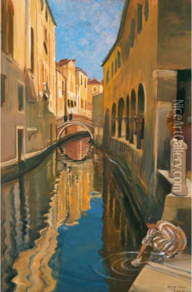 Lavandiere A Venise Oil Painting - Ernest Bieler