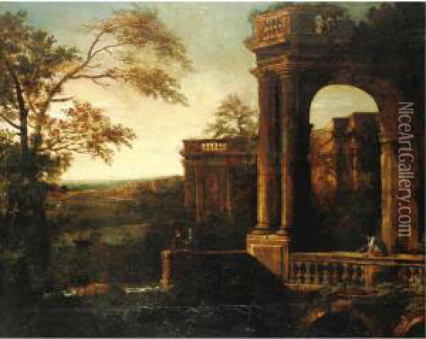 Landscape With Classical Pavilion Oil Painting - Tommaso Costa