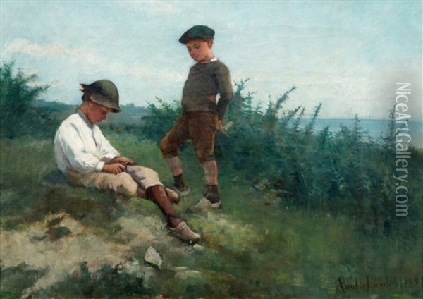 Boys By The Shore Oil Painting - Amelie Lundahl