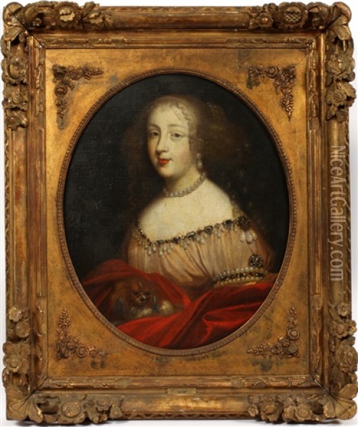 Portrait Of A Woman Holding A Dog Oil Painting - Cornelis Jonson Van Ceulen