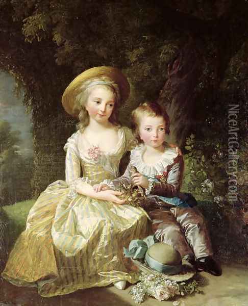 Child portraits of Marie-Therese-Charlotte of France 1778-1851, future Duchess of Angouleme, and Louis-Joseph-Xavier of France 1781-89 Premier Dauphin, 1784 Oil Painting - Elisabeth Vigee-Lebrun