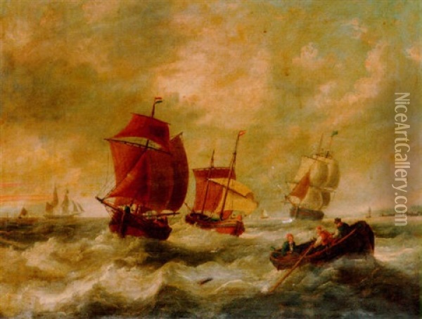 Merchantmen, Barges And Traders In The Channel Oil Painting - Charles Martin Powell
