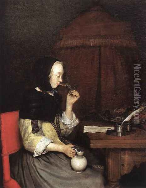 Woman Drinking Wine Oil Painting - Gerard Terborch
