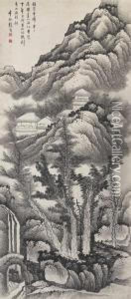 Landscape Of Mount Huang Oil Painting - Gong Xian