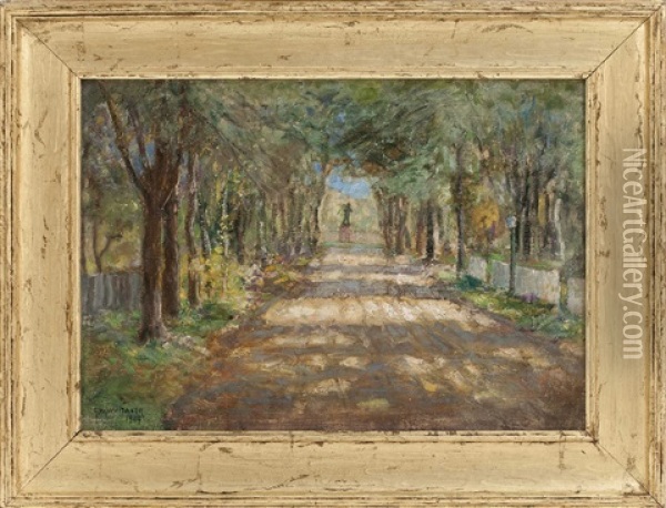 A Sunlit Path Through The Trees Oil Painting - George William Whitaker