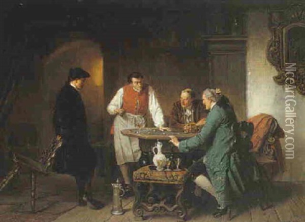 The Gamblers Oil Painting - Josef Munsch