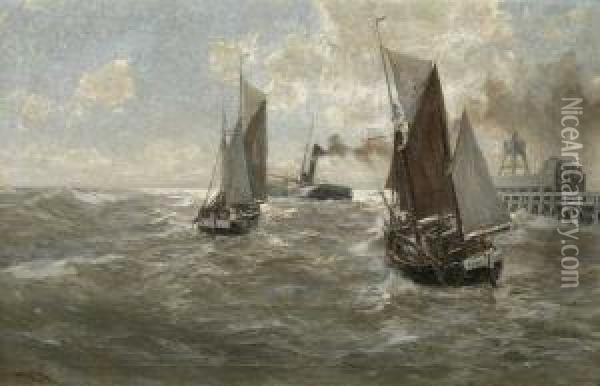 Dampfer Und Segelboote Auf See Oil Painting - Erwin Carl Wilhelm Gunther