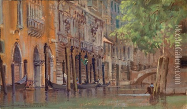 Venetian Canal Scene Oil Painting - Frederick Oakes Sylvester