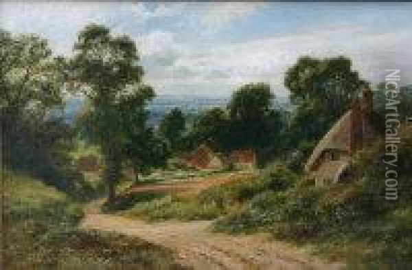 Rural Landscape With Thatched Oil Painting - Robert Gallon