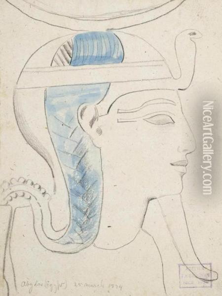 Four Studies From The Temple Of 
Seti I, Abydos, Egypt, Including: Study Of A Relief Of The Head Of 
Khonsu (illustrated); Study Of A Relief; Study Of A Relief Of A Goddess;
 And Study Of A Relief Of The Head Of Seti I Oil Painting - Frederick Arthur Bridgman