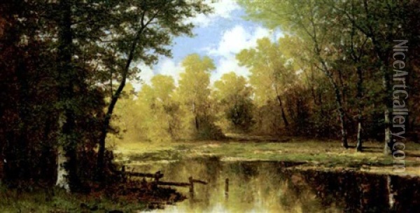 Sunlit Stream Oil Painting - Carl Christian Brenner