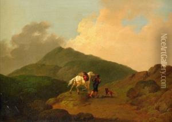 Bergslandskap Med Ryttare Och Hund Oil Painting - Joshua Shaw