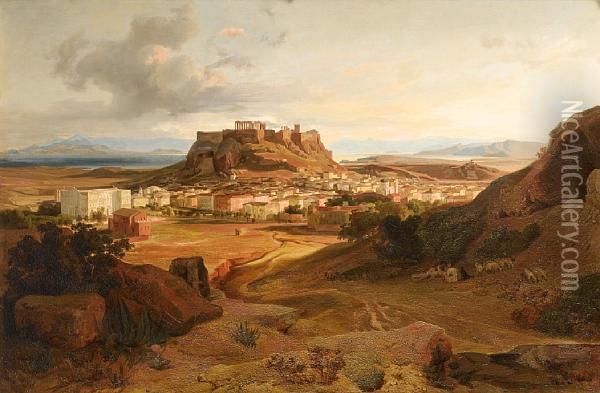 A View Of Athens Oil Painting - Josef Hoffmann