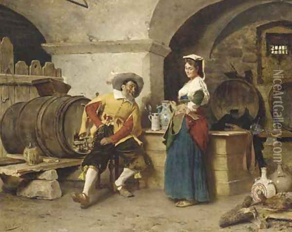 In the Wine Cellar Oil Painting - Tito Conti
