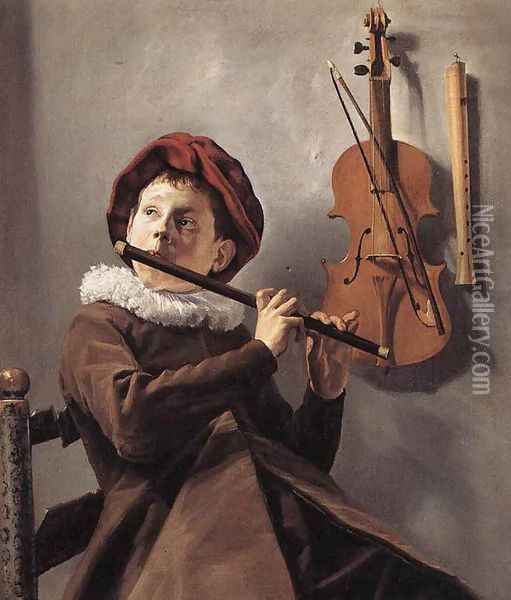 Young Flute Player c. 1635 Oil Painting - Judith Leyster