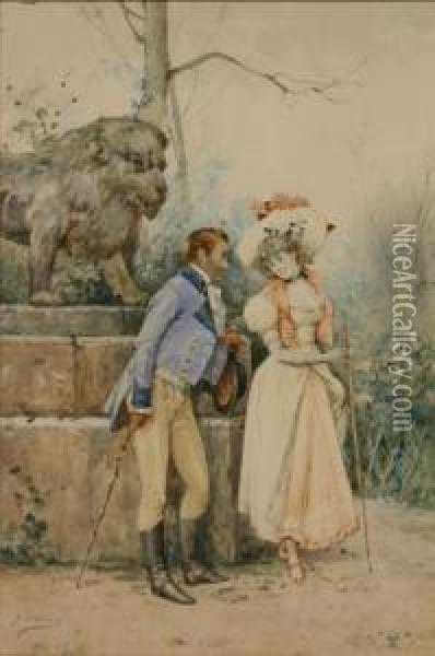 A Courting Scene Oil Painting - Arturo Orselli