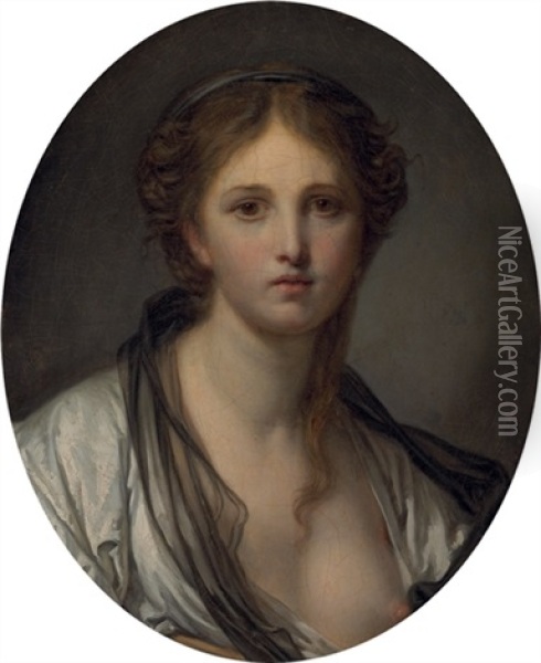 Portrait Of A Young Woman With A Black Scarf Oil Painting - Jean Baptiste Greuze