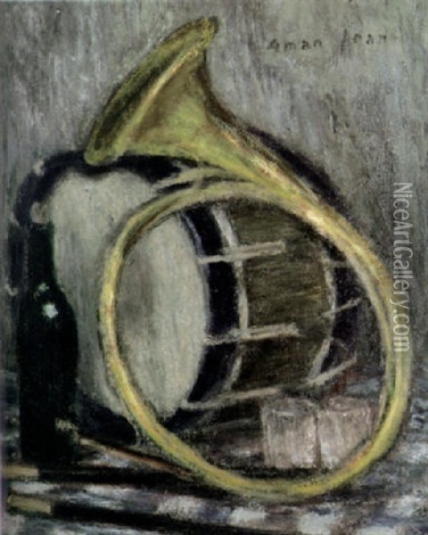 Stilleben Mit Horn Und Trommel Oil Painting - Edmond Francois Aman-Jean