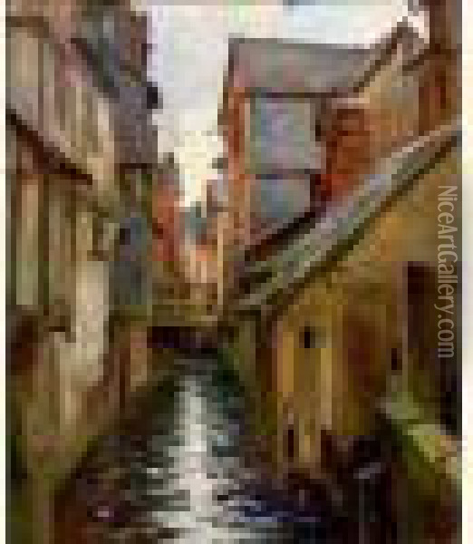 Lavandiere Sur Le Ruisseau A Caudebec Oil Painting - Georges Binet