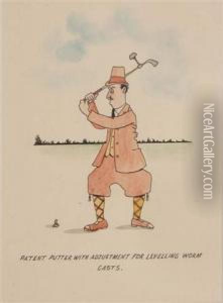 Patent Putter With Adjustment For Levelling Worm Casts Oil Painting - William Heath Robinson