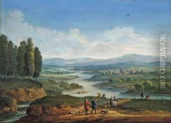 Flusslandschaft Mitanglern Oil Painting - Jan Peeter Van Bredael D. J.