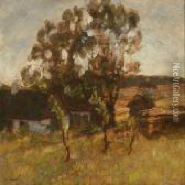 Autumn Day At A Farm,denmark Oil Painting - Julius Paulsen