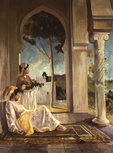 Femmes Sur Une Terrasse A Alger Oil Painting - John Pierre Simonet