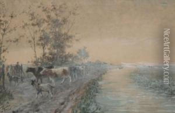 Vee In Landschap Oil Painting - Henri van Seben