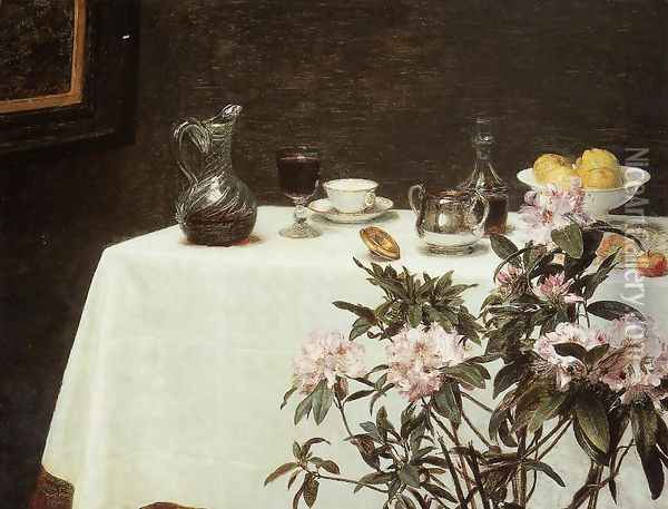 Still Life: Corner Of A Table Oil Painting - Ignace Henri Jean Fantin-Latour