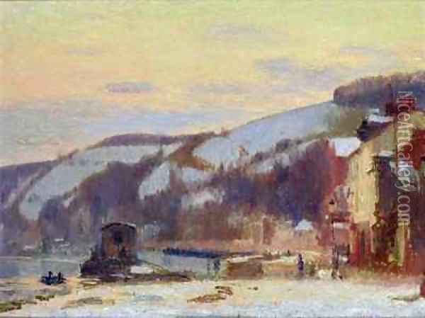 Hillside at Croisset under snow Oil Painting - Joseph Delattre