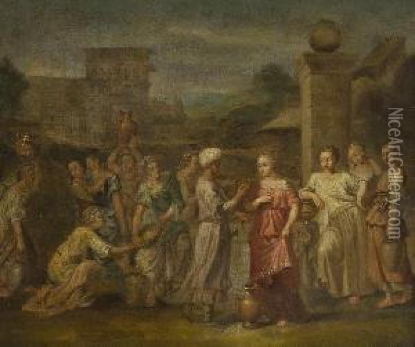 Rebekka Und Elieser Am Brunnen Oil Painting - Nicolas Poussin