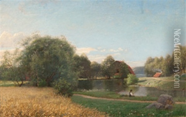 Fiskare Vid Insjo Oil Painting - Carl Vilhelm Jaensson