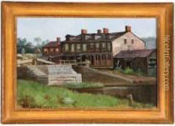 Canal Lock Oil Painting - William Henry Yates