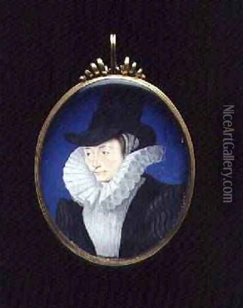 Portrait miniature of an unknown lady 1590 Oil Painting - Isaac Oliver