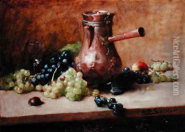 Still Life with Grapes, 1881 Oil Painting - Leon Daniel Saubes
