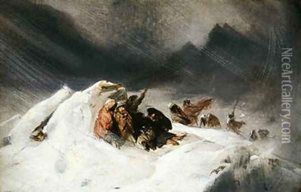 A Winter Landscape with Figures Sheltering Oil Painting - Sir Edwin Henry Landseer