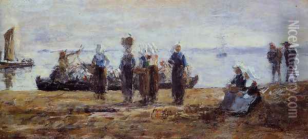 The Ferry at Plougastel Oil Painting - Eugene Boudin